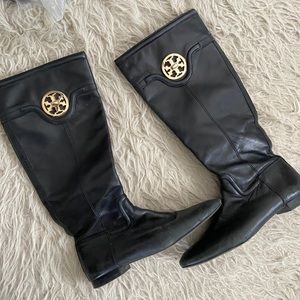 Tort Burch Selma Leather Black Tall Riding Boots